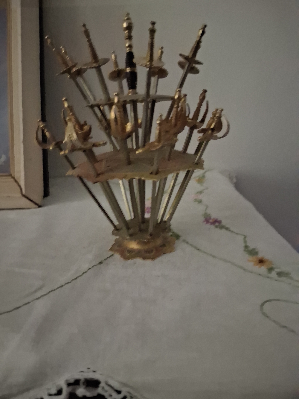 Vintage Brass Decorative Sword Holder - Gold Accent